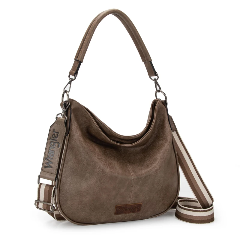 Wrangler Hobo Bags Large Crossbody Bags for Women Shoulder Purses with Striped Cotton Straps, Dark Khaki, Medium
