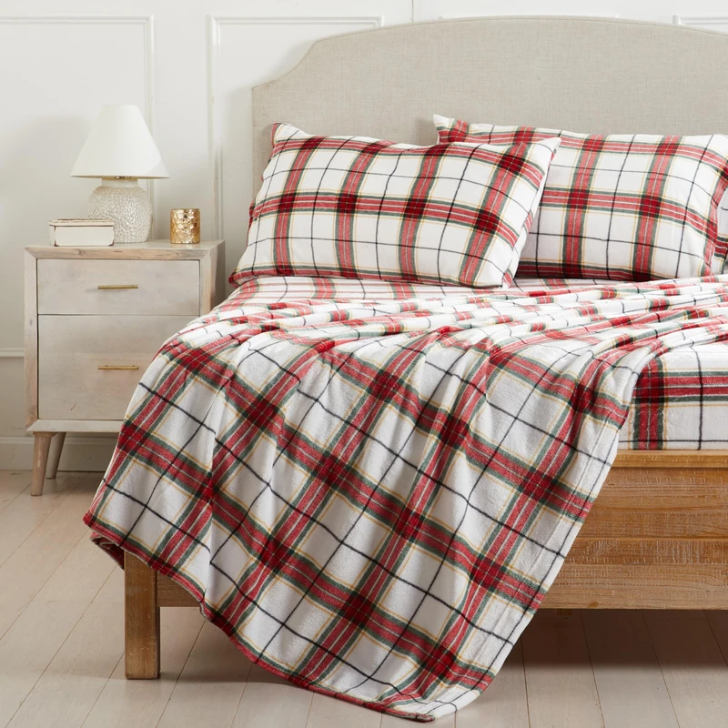 NY Loft Ultra Soft Micro Fleece Sheets Set With Extra Deep Pockets | Extra Soft Velvet Fleece Sheet Set | Super Plush Polar Fleece | Velvet Plush Cozy Warmth Holiday Plaid (Plaid - Holiday - King)