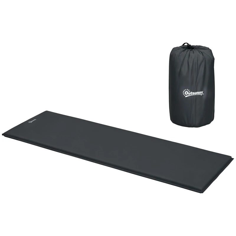 Outsunny Self-Inflating Camping Mat Sleeping Pad, 5cm Thick Single Air Mattress with Carry Bag for Hiking, Camping, Travel, 200 x 65cm, Grey