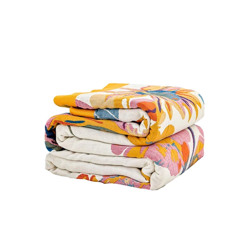 XIBLC Boho Throw Blanket, 100% Cotton Ultra Soft Luxury Throw Rustic Quilt, 90"x98" Floral Bird Butterfly Farmhouse Decor Bed Blankets, All Season Rustic Reversible Bohemian Throw for Bed - Yellow