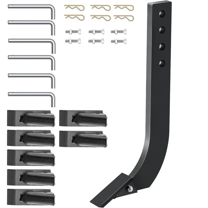 VEVOR Box Blade Shank, 18" Scarifier Shank, 4 Holes Box Scraper Shank, Ripper Shank with Removable Tapered Teeth and Pins, Adjustable Shanks Assembly for Replacement, Digging, Plowing, 6PCS
