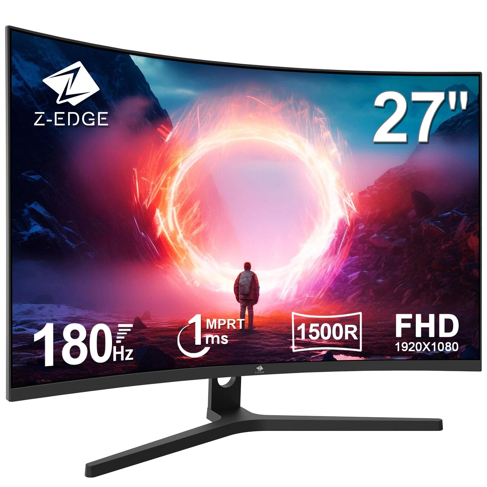 Z-Edge Curved Gaming Monitor 27 Inch 180Hz 1ms MPRT Full HD 1080P VA Panel 1500R 16:9 Curved LED Monitor, FreeSync HDR10, DisplayPort & HDMI Port, Support VESA 100x100mm (2025 Version)