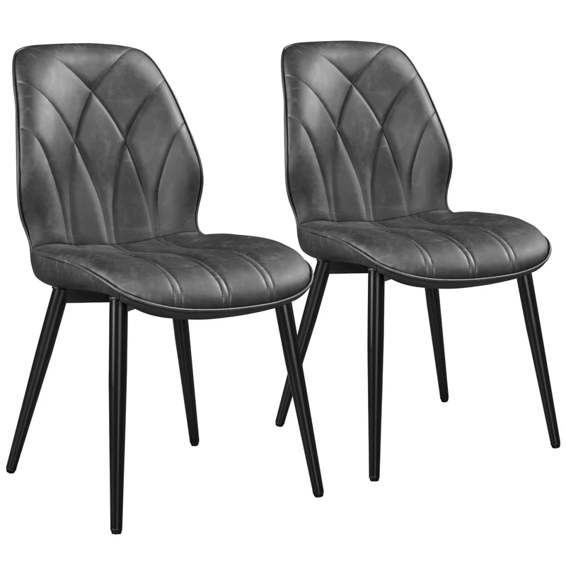 Yaheetech Dining Chairs Set of 2 Modern Faux Leather Dining Room Chairs with Petal Accented Back and Sturdy Metal Legs Padded Kitchen Chair for Dining Room, Kitchen and Bedroom, Dark Gray