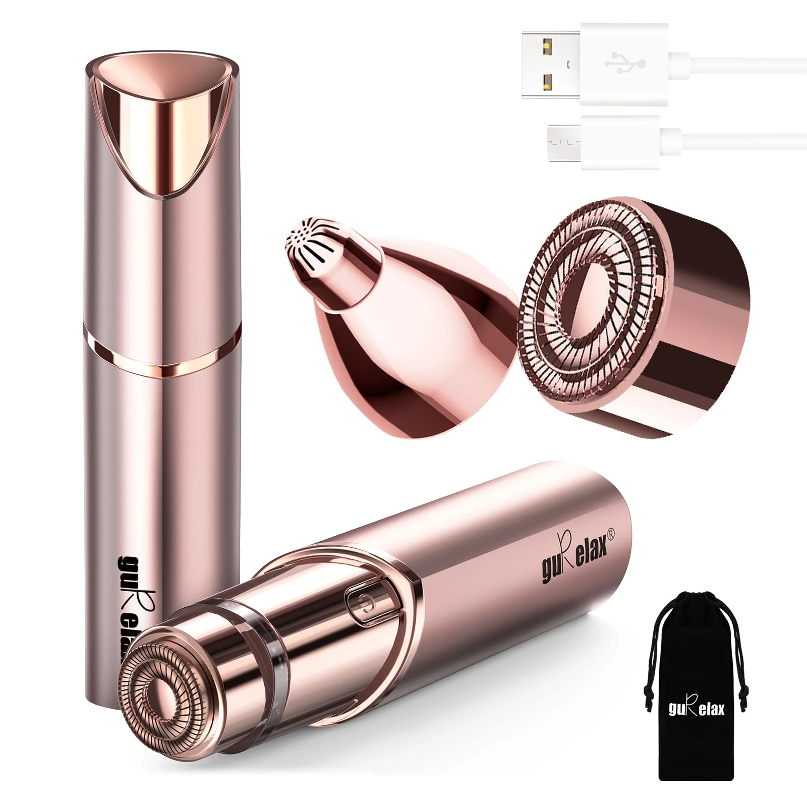 Gurelax Facial Hair Remover for Women, 2-in-1 Hair Removal Device, (Luxury) Face Hair Remover for Women Chin, Face, Lip Hair,with Replacement Heads