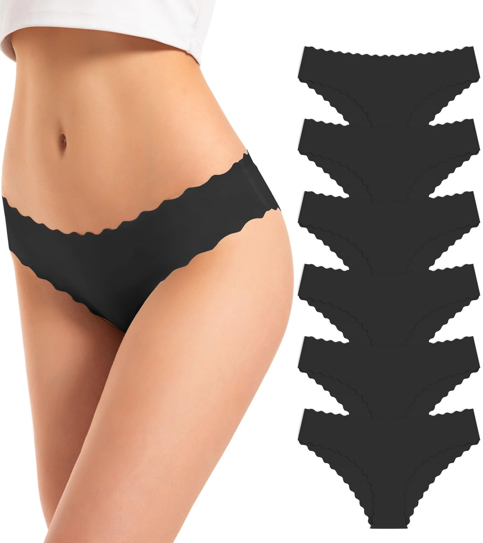 TANSTC Seamless Knickers for Women - No VPL Invisible Panties (Pack of 6) Breathable,Ultra-Soft & Stretch for All-Day Comfort Black