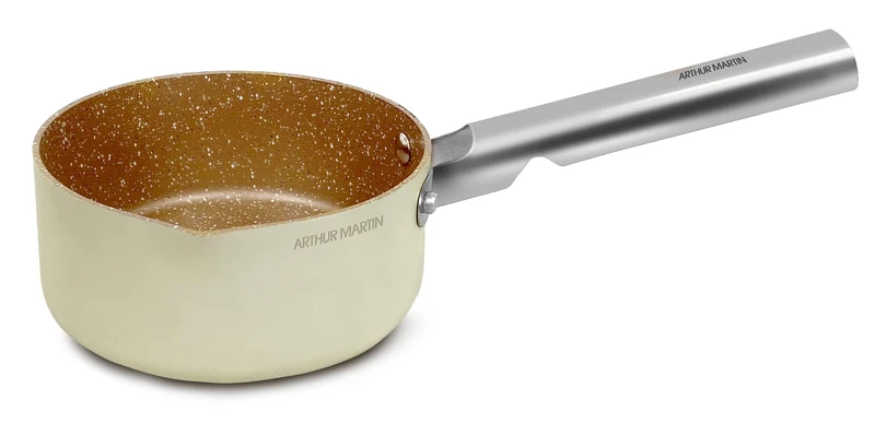 ARTHUR MARTIN, Grand Chef Saucepan 16 cm, Forged Aluminium, Non-Stick Coating, Riveted Steel Handles and Handles, All Kinds of Fire Including Induction, Cream - Image 1