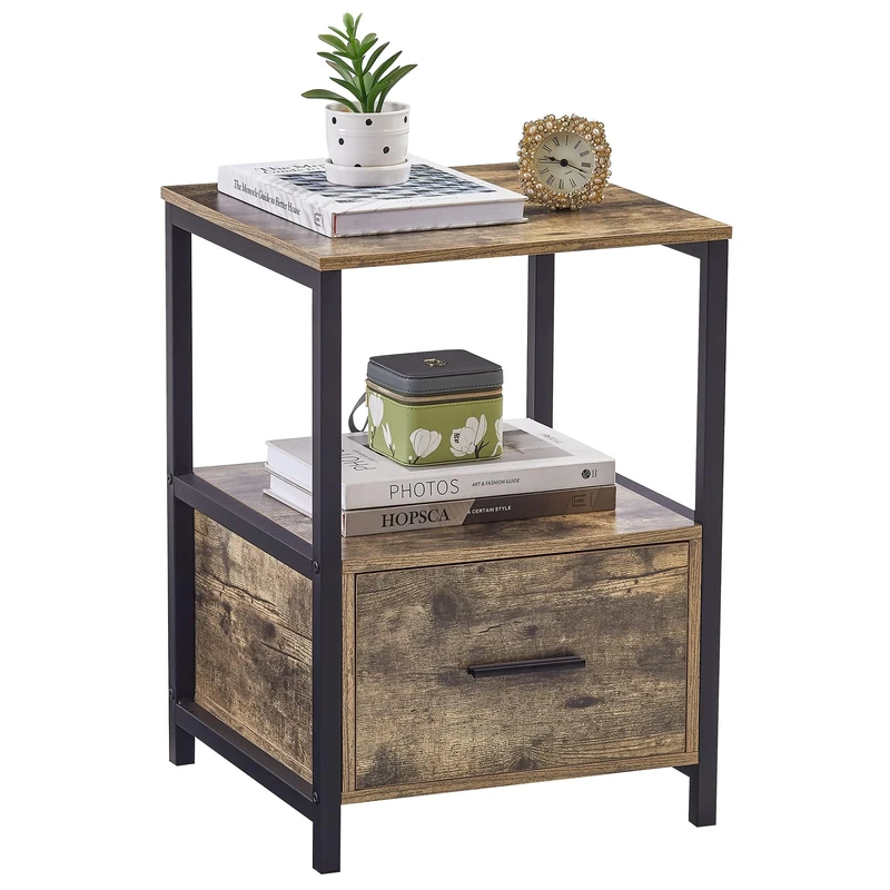 VECELO Bedside Table, End Side Cabinet Nightstand with Large Drawers and Storage Shelf for Bedroom Living Room