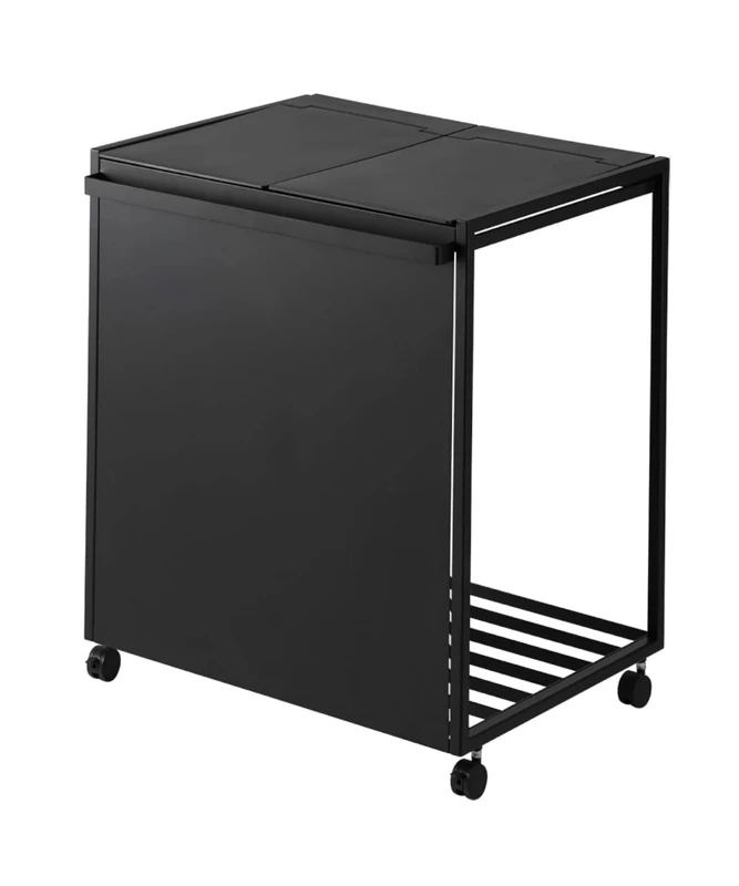 YAMAZAKI 1821 Tower 2-Compartment Trash Can with Casters, Black, Steel/Polypropylene/Nylon, 52 x 44 x 60 cm