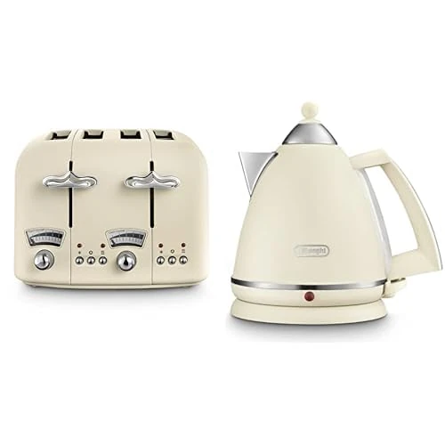 Bundle of De'Longhi Argento Flora CT04.BG 4 Slice Toaster - Beige + De'Longhi Argento Flora KBX3016.BG Kettle with 1.7L Capacity, 360 Swivel Base & cord storage, Beige