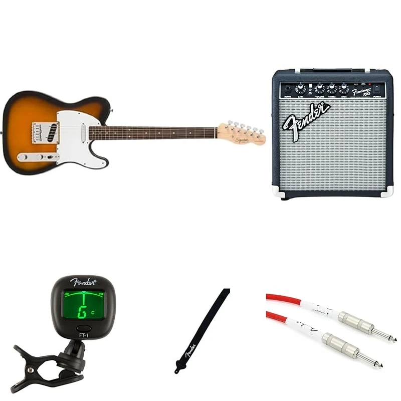 Fender Squier Debut Telecaster Electric Guitar Kit for Beginners, includes Amplifier, Cable, Strap, and Tuner, 2-Colour Sunburst