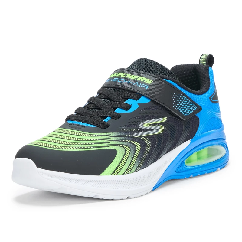 Skechers Boy's Microspec Max Advance Vortivox Sneakers, Black Textile/Blue & Lime Synthetic/Silve, 1.5 UK Child