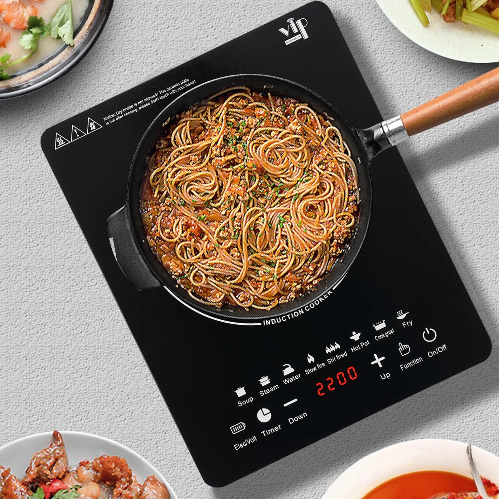 Portable Induction Hob 2200W 8 Gears Single Induction Cooker Touch Control Electric Induction Countertop Single Burner With Safety Protection Functions, Max.Timer 180min