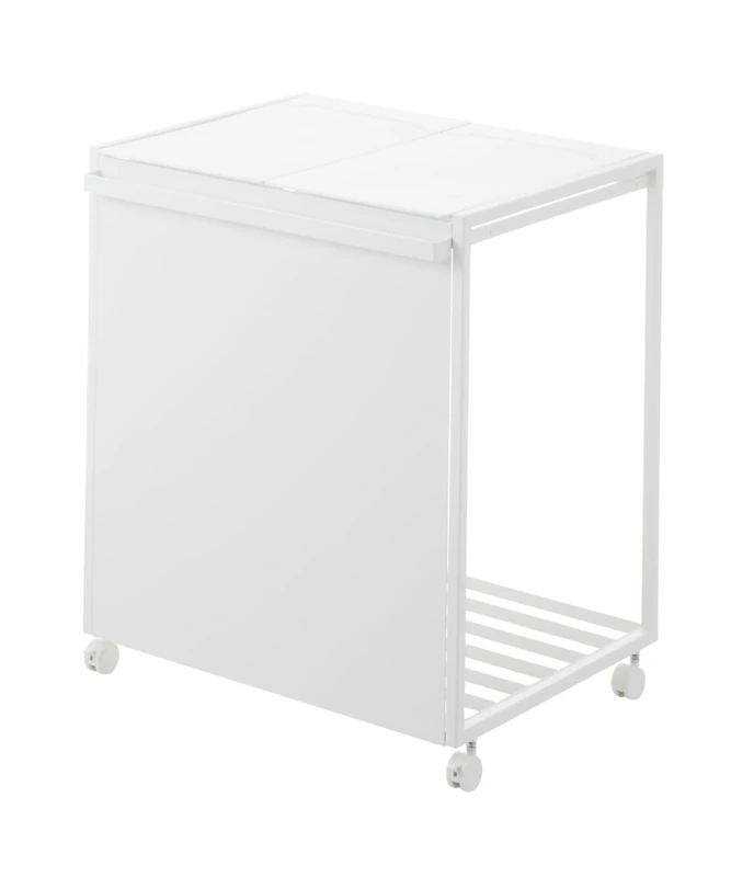 Yamazaki 1820 Tower Bin with 2 Compartments & Wheels, White, Steel/Polypropylene/Nylon, Minimalist 52 x 44 x 60 cm