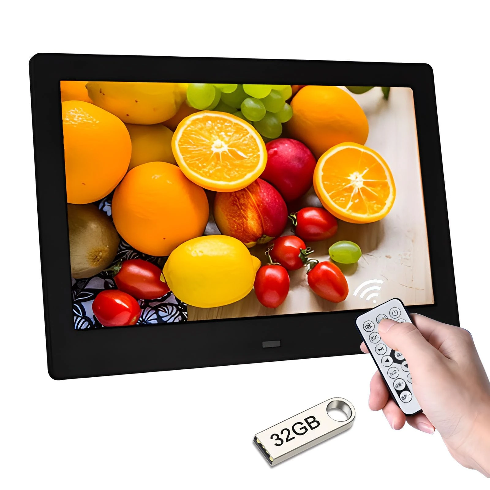 Haipky 7" HD IPS Digital Photo Frame - 1080P Video, Auto On/Off, Image Preview, MP3, Calendar, Clock, Remote Control, 32GB USB Drive, Black