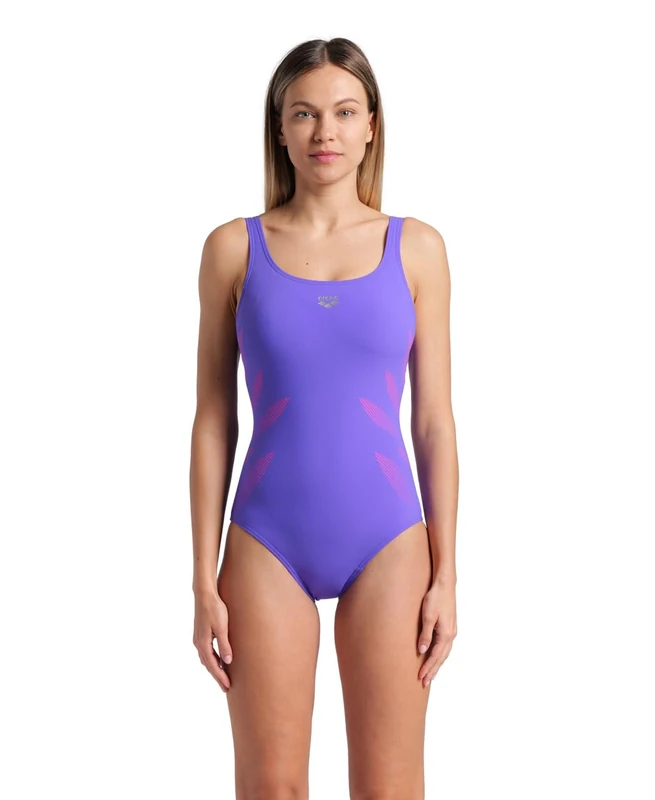 ARENA Milena Wing Back Women's B Cup One Piece Swimsuit, Shapewear Swimsuit, Power Mesh Technology and Chlorine Resistant Sensitive Fabric, Fixed Cups and Adjustable Straps Violet