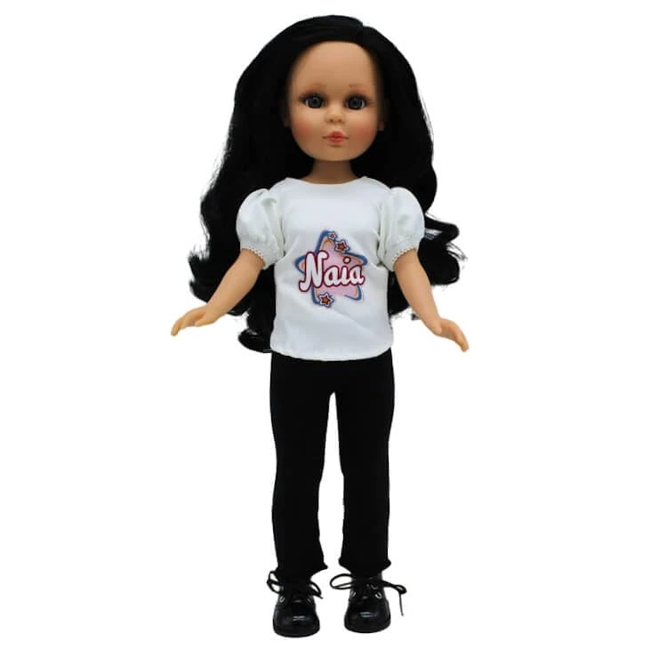 FOLK Naia Vidal Rojas Dolls Original 41 cm. 100% Vinyl Leggings and T-Shirt Collection. Made in Spain Craft.