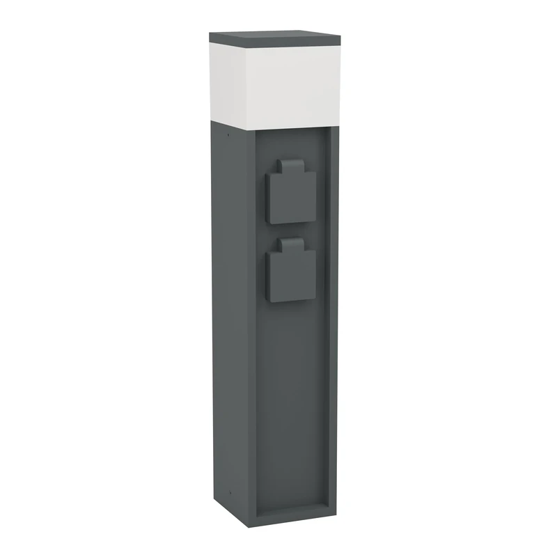 Eglo Garden Socket Pillar with Light Park 5, Distribution Socket for Underground Cable, Outdoor Power Distributor with 2 sockets and lamp, Aluminium in Anthracite, IP54