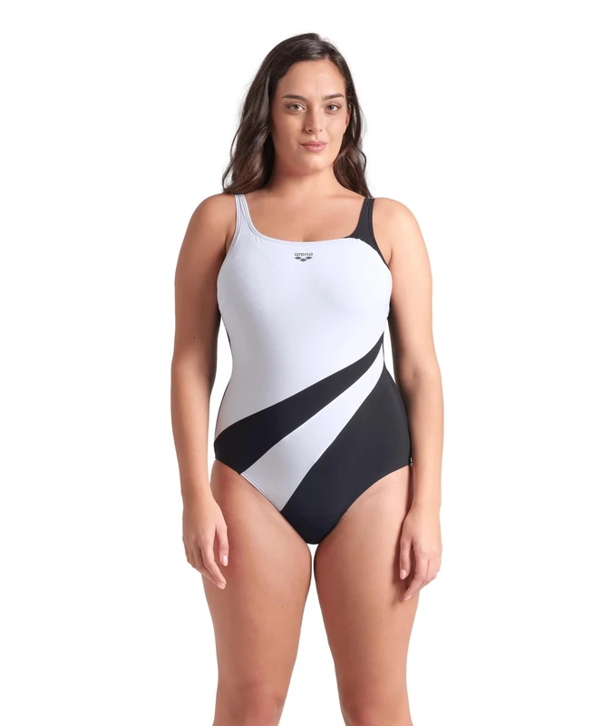 ARENA Liliana U Back Women's B Cup One Piece Swimsuit, Shapewear Swimsuit, Power Mesh Technology and Chlorine Resistant Sensitive Fabric, Removable Cups and Adjustable Straps Black-White