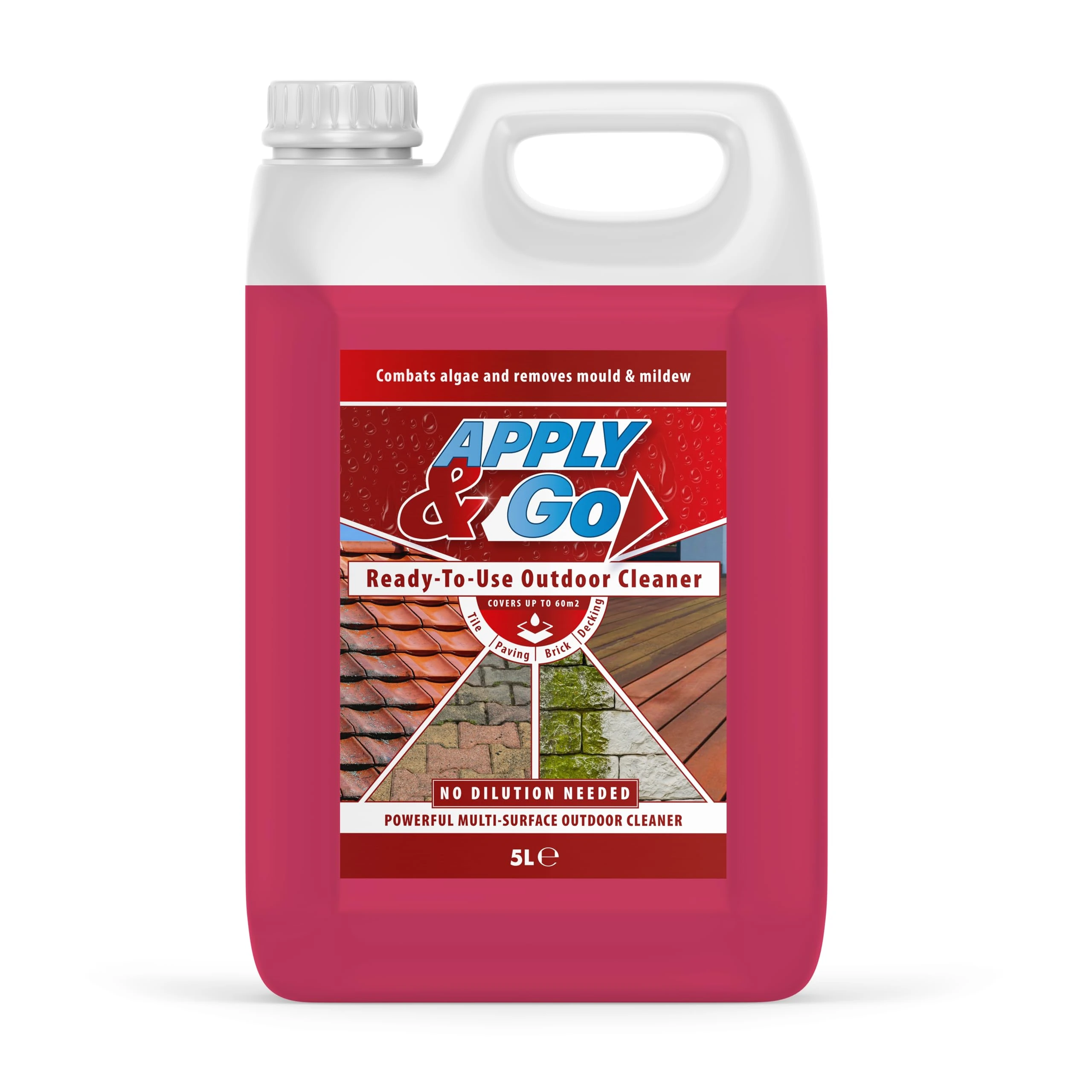 Apply & Go - Path and Patio Cleaner, Mould, Mildew, Lichen, Algae Remover - Ready To Use Outdoor Cleaning Treatment for Decking, Stone, Driveways, Rooftops - 5 Litre