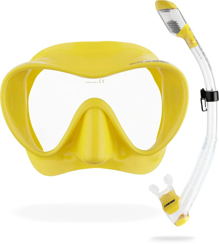 Cressi F1 - Frameless Diving Mask F1 - Snorkel Combo Set, Adult Unisex - Anti-Fog Glass Lens - Silicone Skirt Comfort - Yellow - One Size