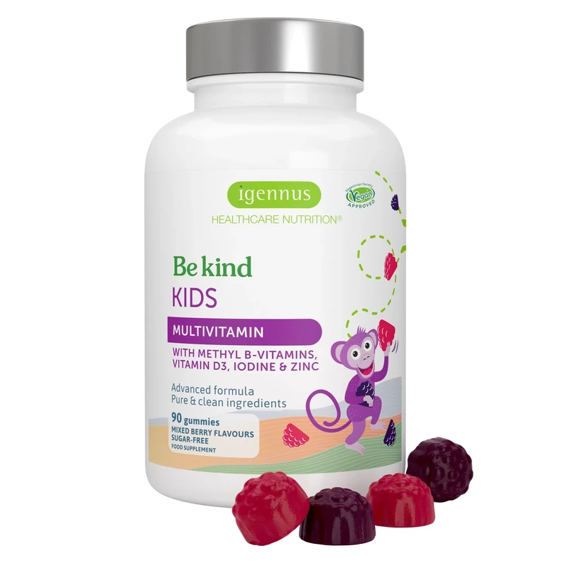 Igennus Methylated Kids Multivitamin Gummy, 90 Sugar Free Gummies, Growth, Brain, Immune Health, Highly Bioavailable B-Vitamins & Methylfolate, Berry Flavour, Clean, Third Party Tested & Vegan, Age 4+