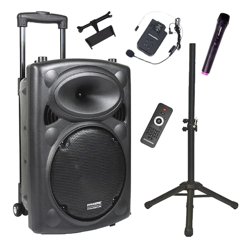 DYNASONIC - DYNAPRO 12 Plus (3rd Generation Tripod Pack) Professional Portable Bluetooth Speaker, Powerful 700W Bluetooth Speaker, 2 Karaoke Microphones, Tablet and Tripod Support