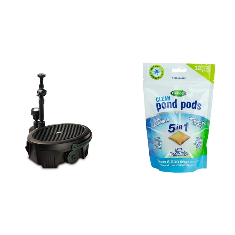 Blagdon Inpond 5-in-1 3000 Pond Filter Fountain Pump + Blagdon Clean Pond Pods (12 Pack)