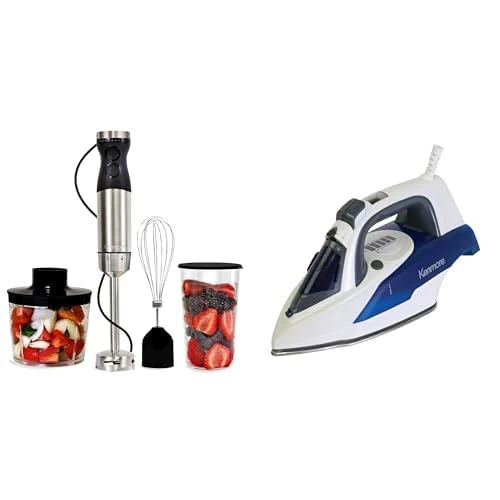 Kenmore Immersion Hand Blender Handheld Blending Stick Food Chopper Whisk 700mL Beaker + Advanced Steam Iron Garment Steamer Iron Flame Steam Irons with Digital Temperature Control 9 Fabric Presets