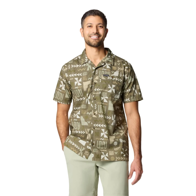 Columbia Men's Pine Canyon Short Sleeve, Short Sleeve Shirt, Stone Green Outer Bounds, XL