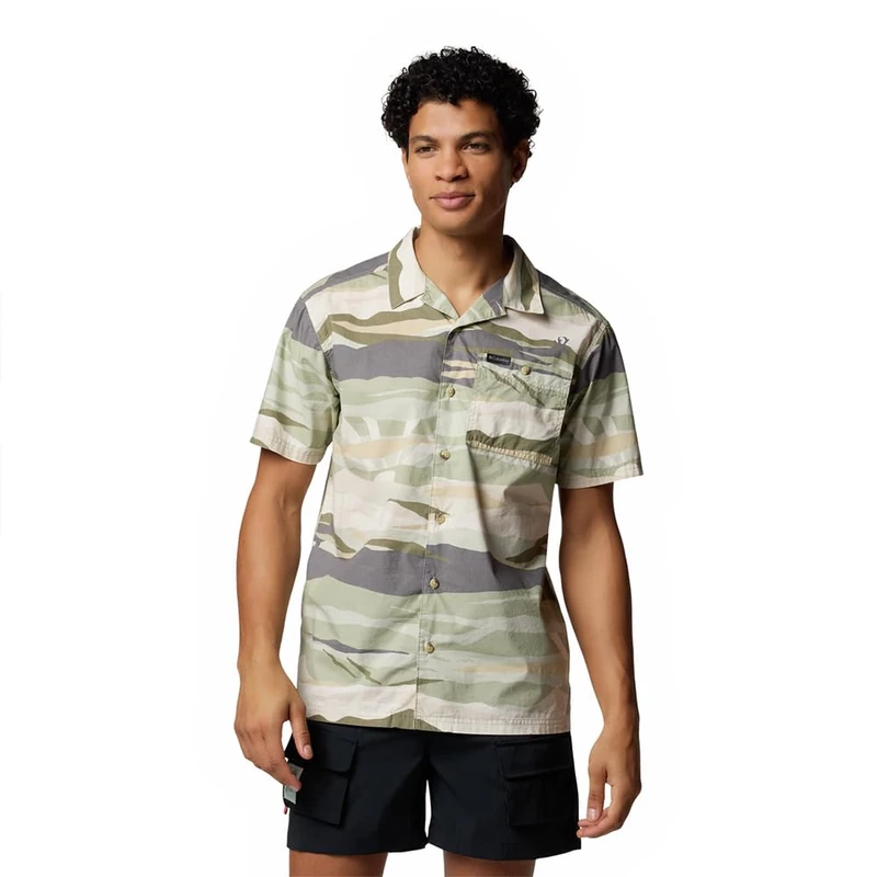 Columbia Men's Pine Canyon Short Sleeve, Short Sleeve Shirt, Safari Rouge Valley, S