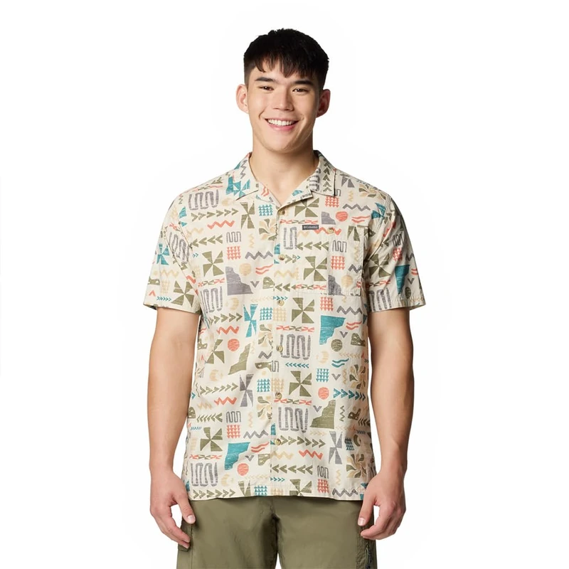Columbia Men's Pine Canyon Short Sleeve, Short Sleeve Shirt, Dark Stone Outer Bounds, XXL