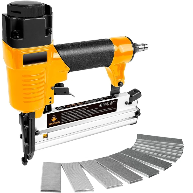 Avilia Pneumatic Nail Gun with Accessories - Stapler for Wood and Furniture, for Nails 15-50 mm, Staples 16-40 mm, Adjustable Pressure - Staples Not Included