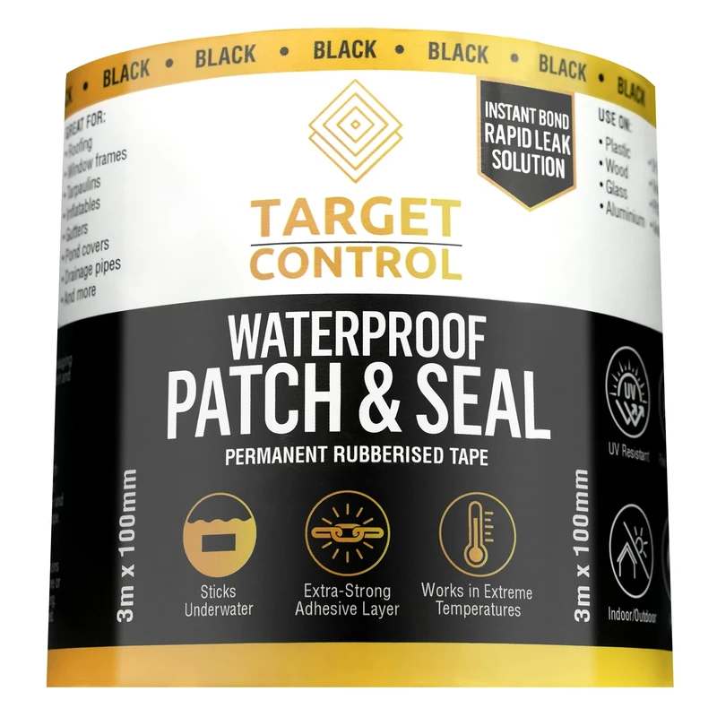 Target Control Waterproof Repair Tape | Black 3M X 100MM | Pond Liner Repair Kit, Butyl, Roofing, Gutter & Flashing Patch Seal