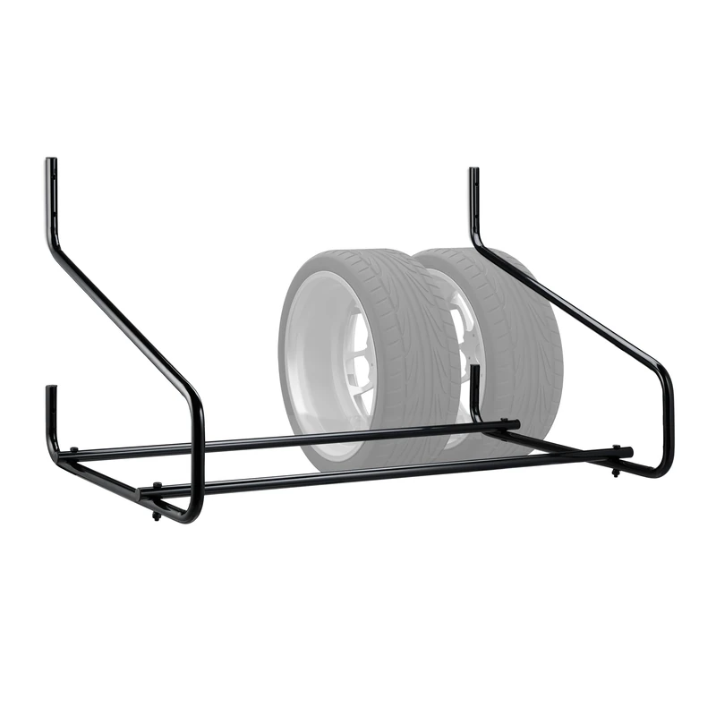 Relaxdays Car Tyre Rack Wall-Mounting, for 4 Tyres, Telescopic Holder, Garage Shelf, up to 80kg, Foldable, Steel, Black