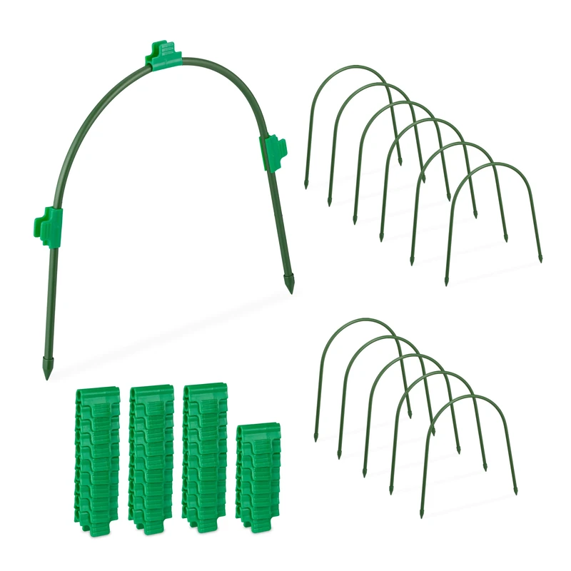 Relaxdays 12x Tunnel Arch, Garden Ark for Plants, Raised Bed, HWD: 31 x 33 x 1 cm, Weatherproof, Flexible, Steel, Green