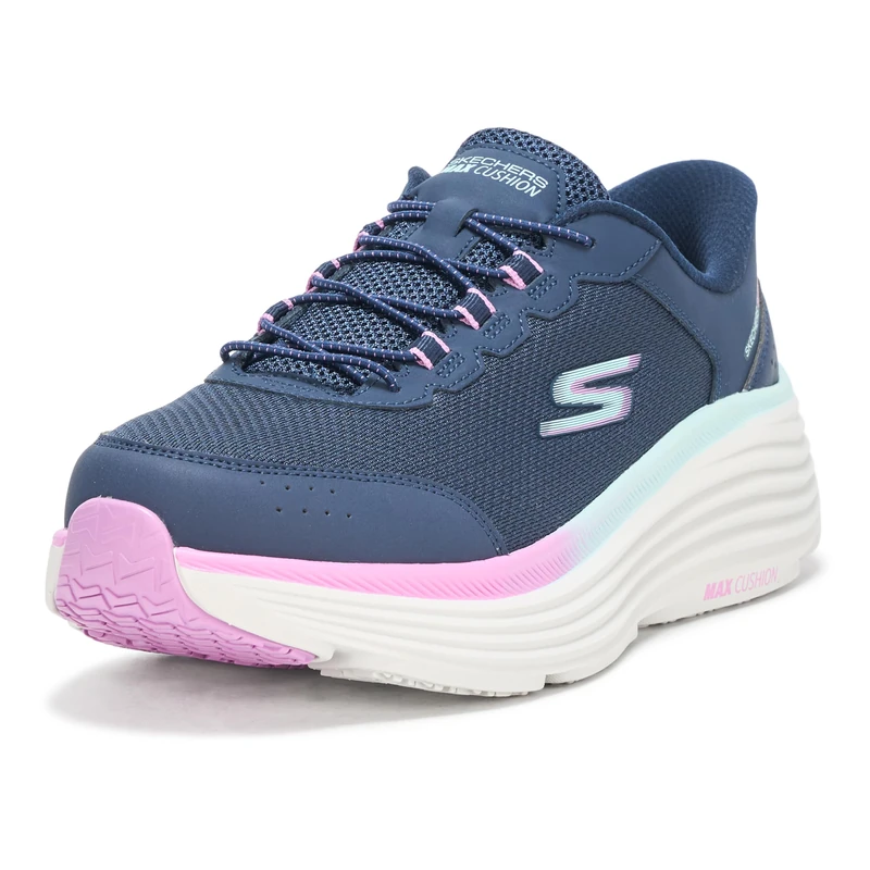 Skechers Women's Max Cushioning Endeavour Cardova Slip-On Sneakers, Navy Textile/Purple Trim, 7 UK