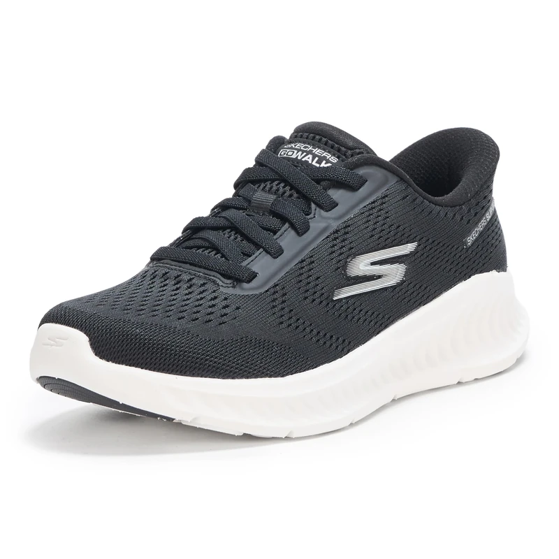 Skechers Women's Go Walk Now Khloe Slip-On Sneakers, Black Textile/White Trim, 2 UK