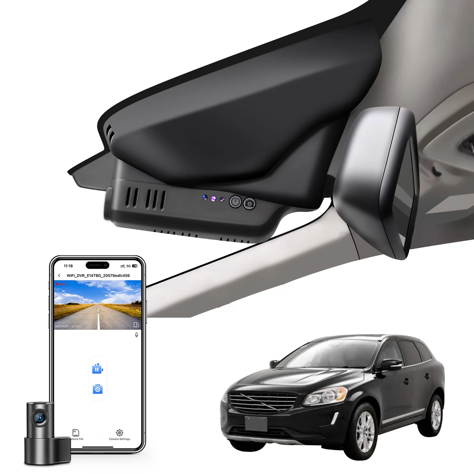 Mangoal Front 4K & Rear 1080p Dash Cam Custom for Volvo XC60 2013 2014 2015 2016 2017(Model A),T5 T6 Gen 1 Facelift Accessories,OEM Look, UHD 2160P Video, WiFi & App,Easy to Install,128GB Card