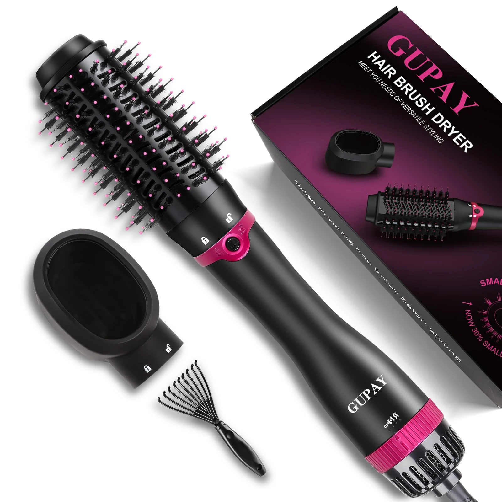 GUPAY Hair Dryer Brush Blow Dryer Brush 3 in 1, One Step Hot Air Brush with 3 Adjustable Temperatures, Lightweight Hairdryer and Styler Volumizer for Drying Curling Straightening, Detachable Handle