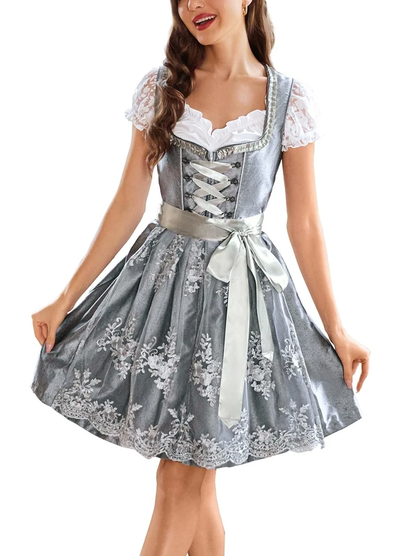VAFADRESS Costumes 3 Pcs Oktoberfest Dress Women's German Dirndl Dress for Bavarian Oktoberfest Carnival Outfits Gray S