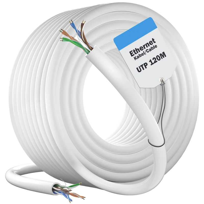 ikbc Ethernet Cable 120m White, Cat 6 Bulk Internet Cable 120 Meters Outdoor Indoor, UTP 23AWG Rj45 Lan Cable Gigabit High Speed Network Cable CCA Weatherproof Patch Cable