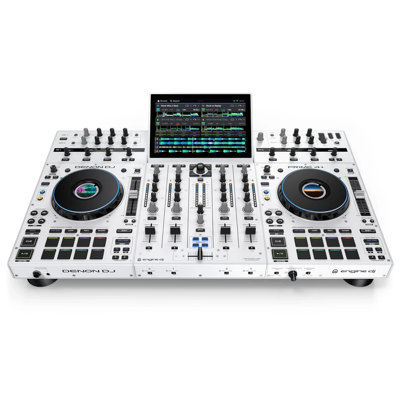 Denon DJ PRIME 4+ WHITE Standalone DJ Controller with Stem Separation on 4 Decks, Wi-Fi Streaming, Drop Sampler Mixer, 10.1" Touchscreen, Light Control