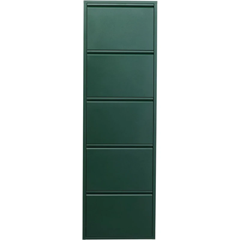 KARE Design Shoe Container Caruso 5 Green, steel, 5 tipping compartments, space for 10 pairs of shoes, slim, space-saving, shoe rack, shoe storage, hallway, floor 170x50x15 cm (h/w/d)