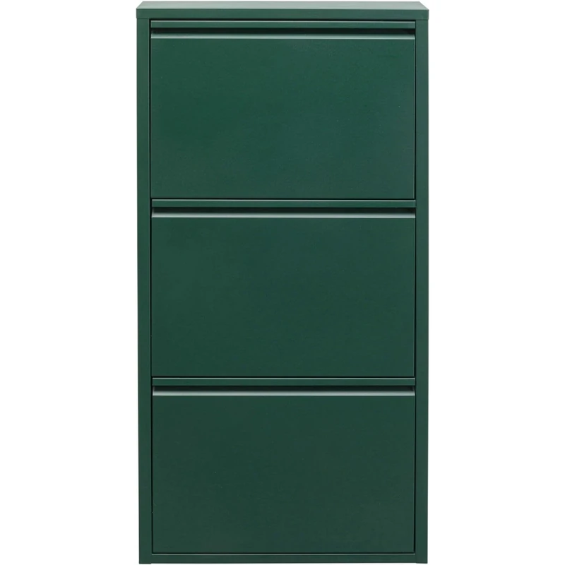 KARE Design Shoe Container Caruso 3 Green, steel, 3 tipping compartments, space for 6 pairs of shoes, slim, space-saving, shoe rack, shoe storage, hallway, floor 103x50x15 cm (h/w/d)