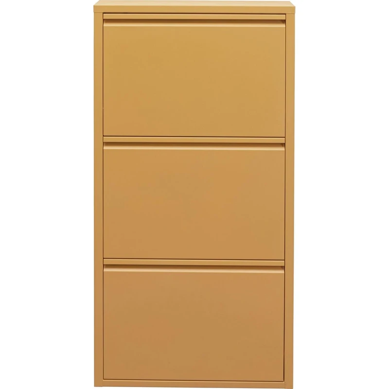 KARE Design Shoe Container Caruso 3 Yellow, steel, 3 tipping compartments, space for 6 pairs of shoes, slim, space-saving, shoe rack, shoe storage, hallway, floor 103x50x15 cm (h/w/d)
