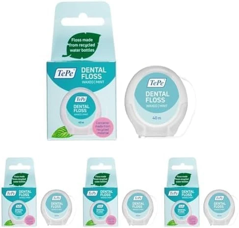 TePe Dental Floss, pfas Free Floss, Multiple Threads and Increase Surface for a Gentle and efficient Cleaning Between Teeth, for no to Narrow Gaps (Pack of 4)
