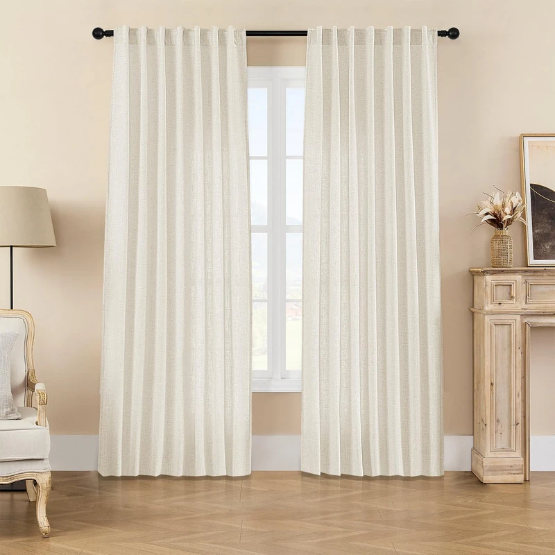 Joydeco Linen Curtains 2 Panel Set, Ivory on Linen Curtains 108 Inch Light Filtering Drapes for Living Room, 100 Inches Wide Drapes with Rod Pocket Back Tab(108" L x 100" W)