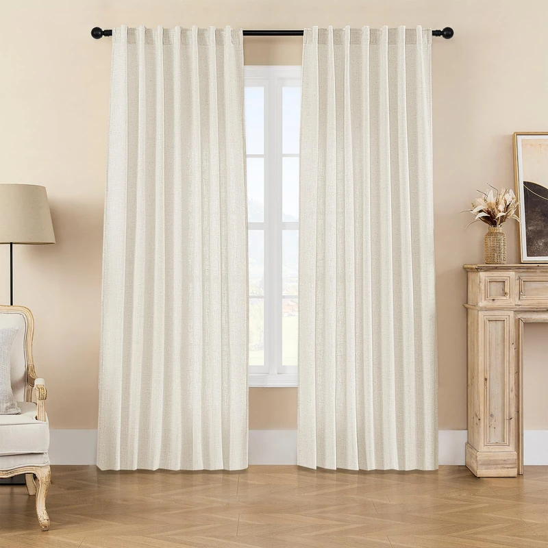 Joydeco Linen Curtains 2 Panel Set,Light Filtering, Ivory on Linen Curtains 84 Inch Curtains for Living Room, Cream Drapes 84 Inches Long Rod Pocket Back Tab Curtains (84" L x 70" W)