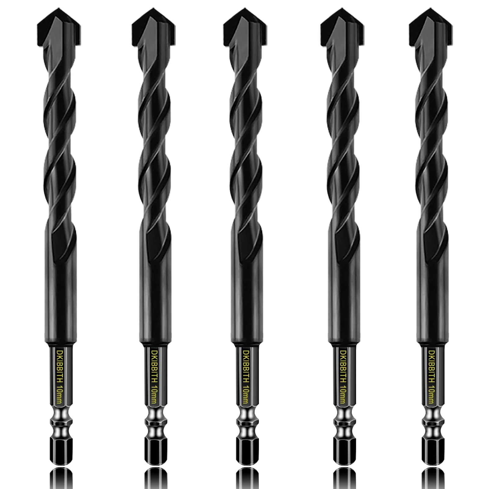 5 Pcs 10mm Masonry Drill Bits Set, Carbide Concrete Drill Bits for Brick, Stone, Concrete, Tile, Ceramic, Porcelain, Glass, Plastic, Wood and More, Quick Change 6mm Hex Shank, with Sturdy Case