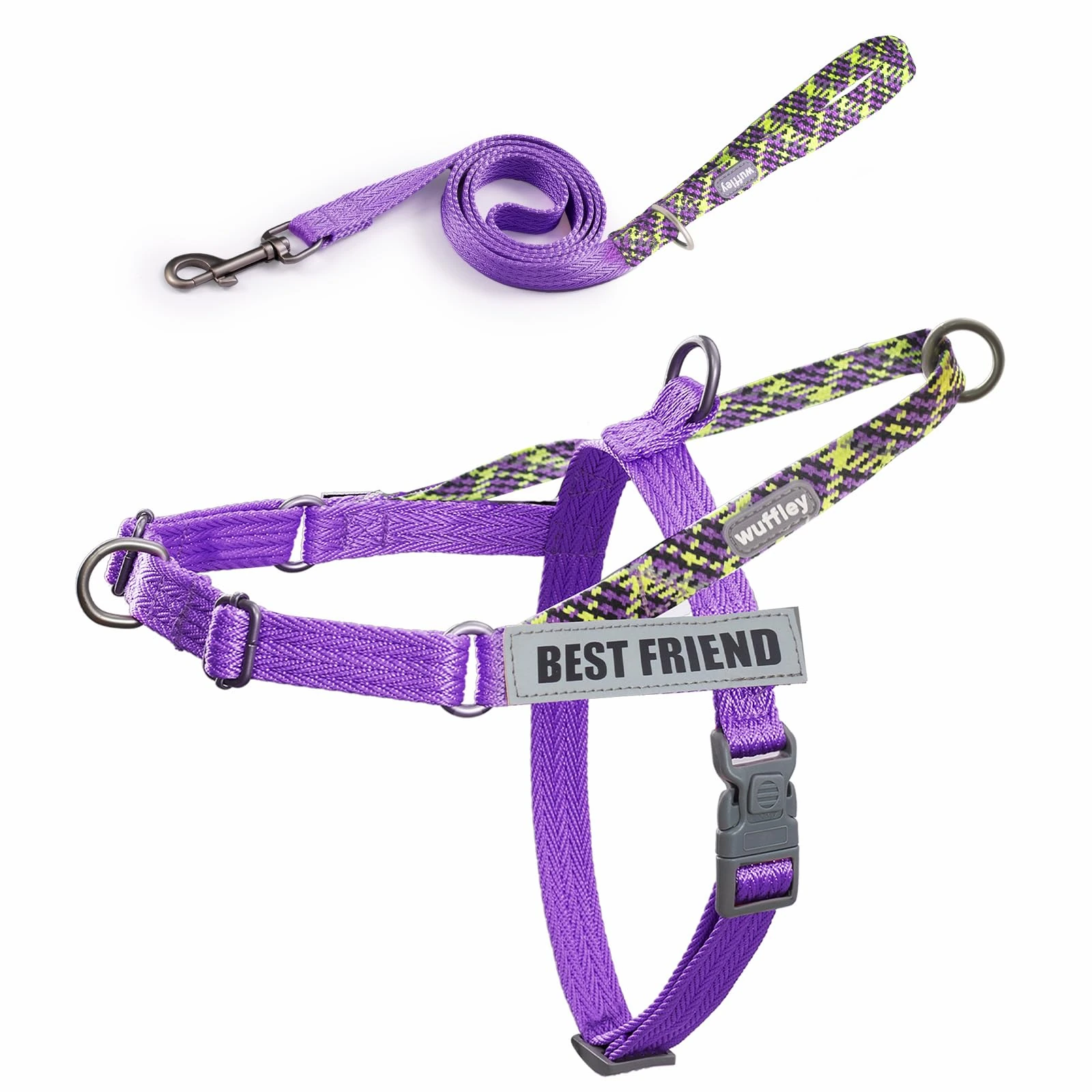Wuffley No Pull Dog Harness with Handle and Reflective Strap for Outdoor Training, Walking and Running (Purple, M)